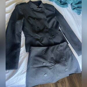 Zara Dark Gray Double-Breasted Pea Coat and Short Skirt Set